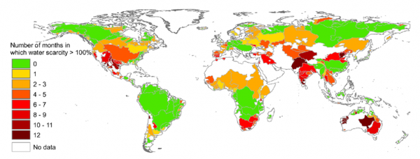 Su kıtlığı haritası. Hoekstra et. al, 2012.